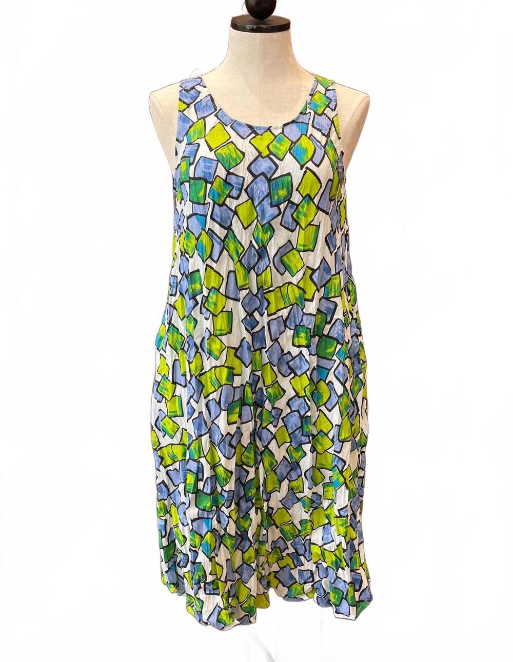 NEW DRESS ADDICT women's jamy dress in blue/green on white